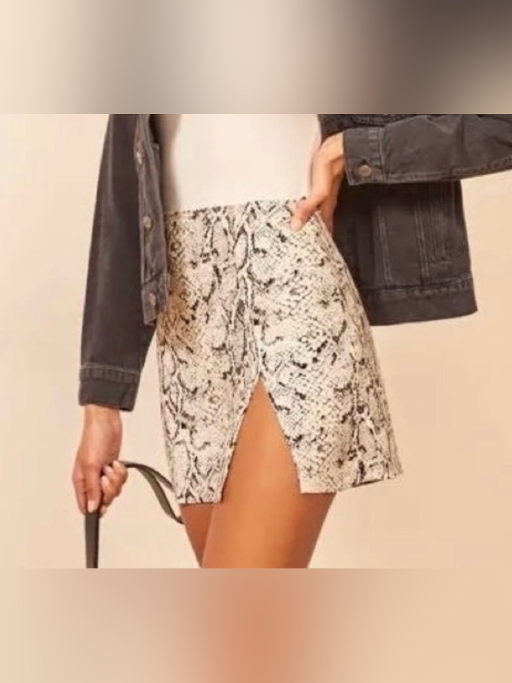 Reformation Margot Snake-Print Front Slit Mini Skirt